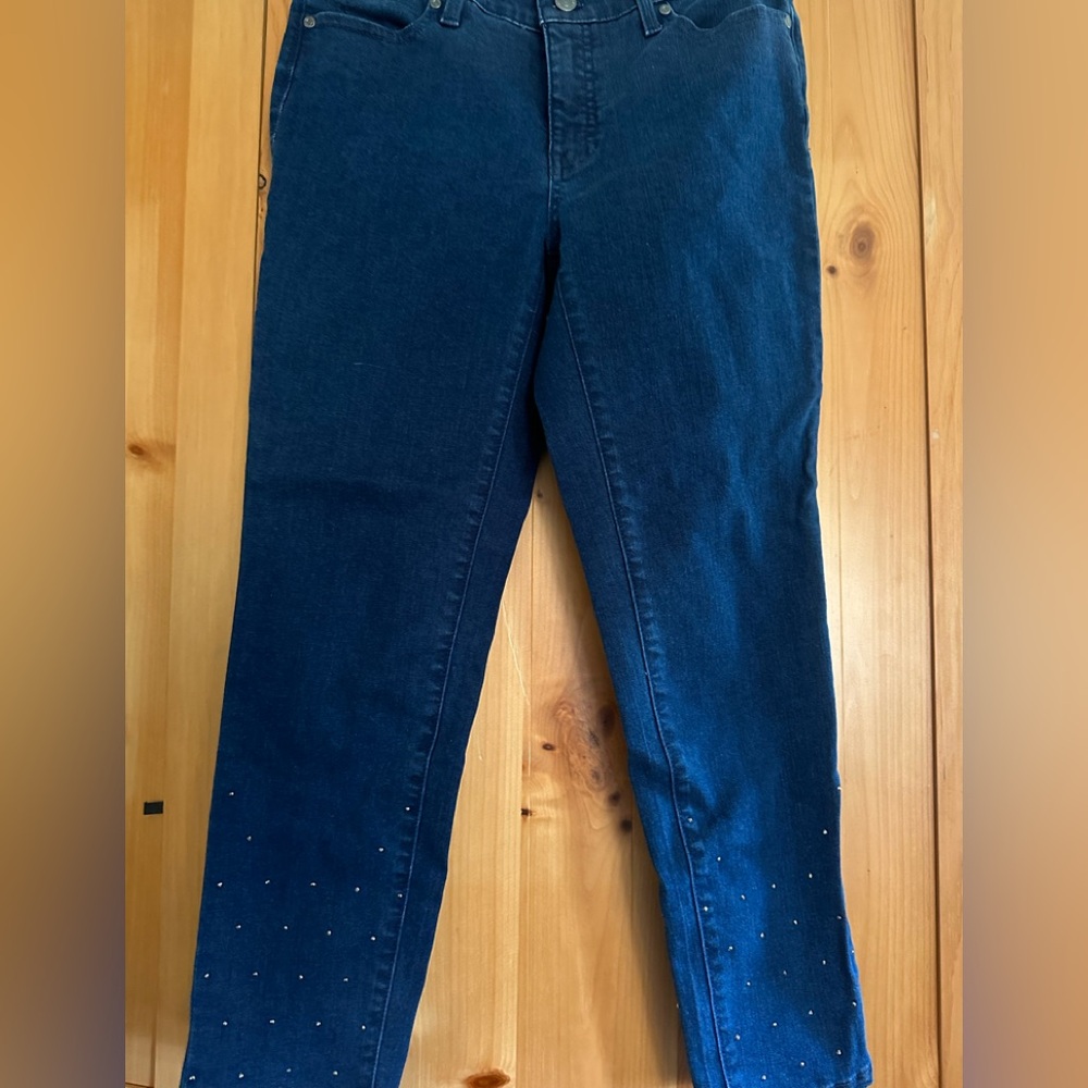 Talbots Straight Leg Denim Jeans with Rhinestone embellishment at the ankle